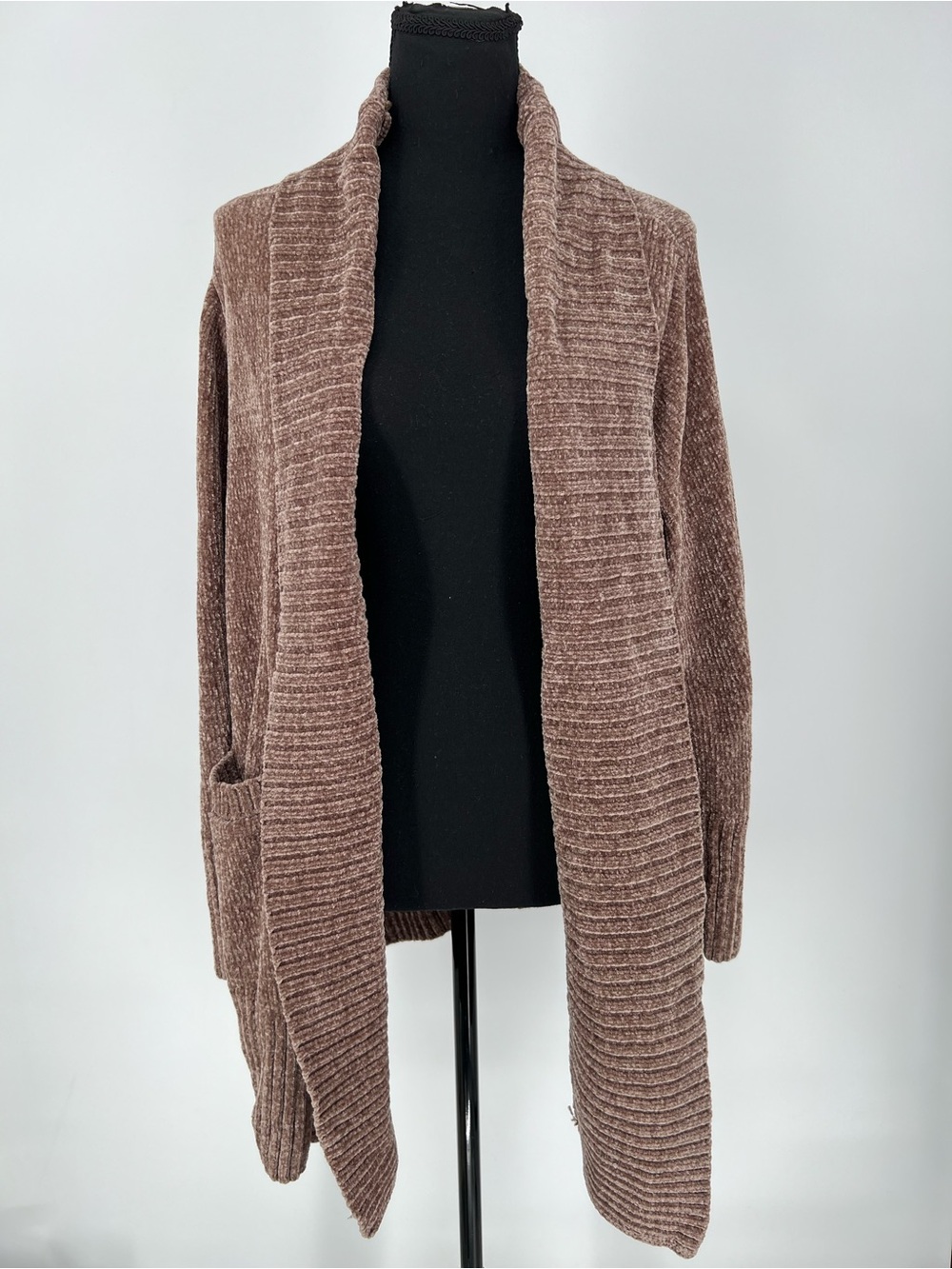 Orvis Brown Open-Front Chenille Cardigan
